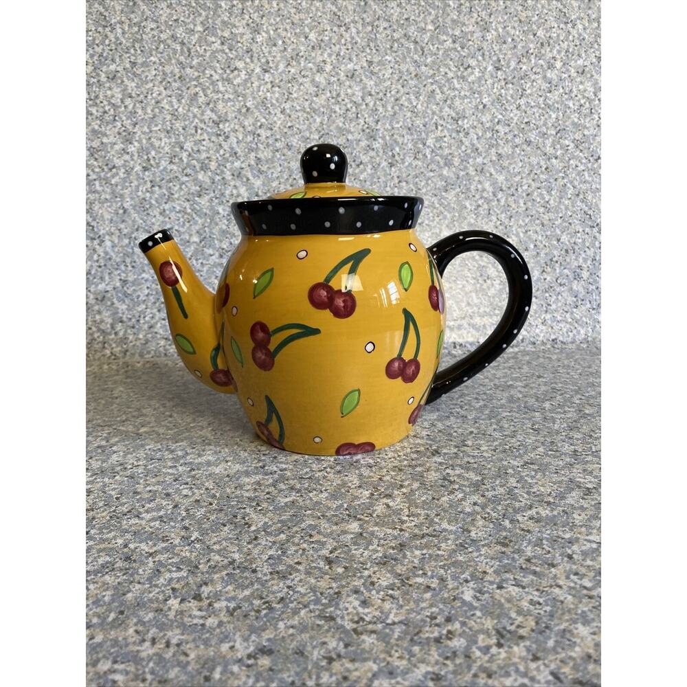 Bella Casa By Ganz Whimsical Cherry And Polkadot Ceramic Teapot